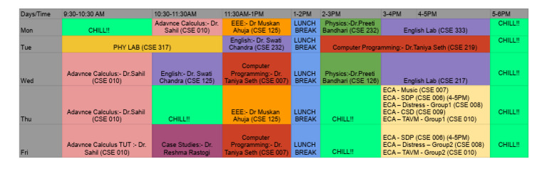Time Table For E Section Sem1 | PDF