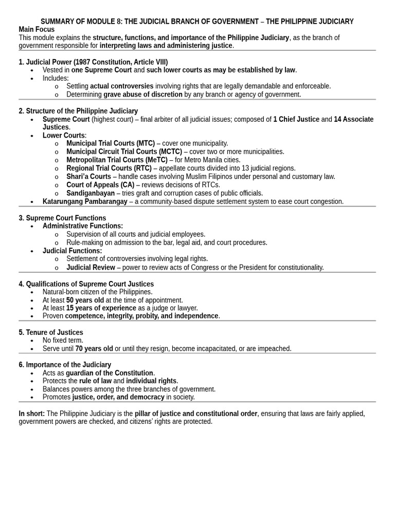 Philippine Judiciary Overview and Functions | PDF | Judiciaries ...