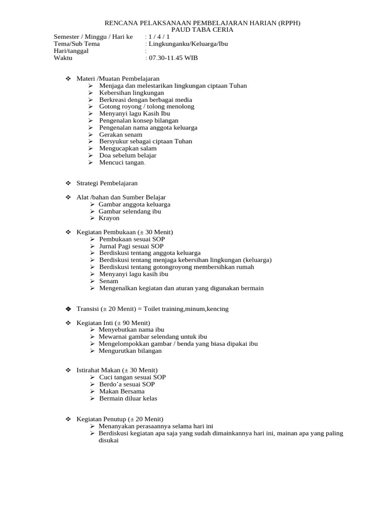 RPPH TK-B SMT1 Minggu - 04 - Keluarga | PDF