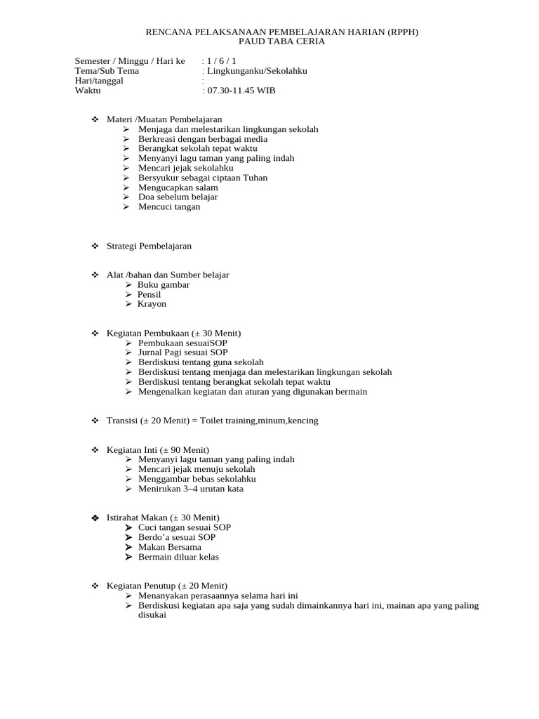 RPPH TK-B SMT1 Minggu - 06 - Sekolahku | PDF