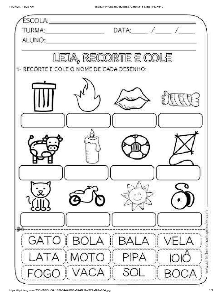 Recortar e Colar Palavra Na Figura | PDF