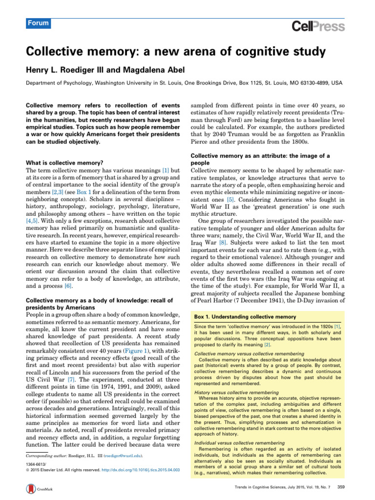Understanding Collective Memory Research | PDF | Presidents Of The ...