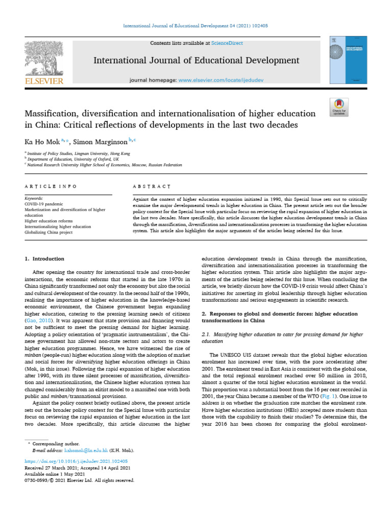 Higher Education Massification in East Asia | PDF | China | World Politics