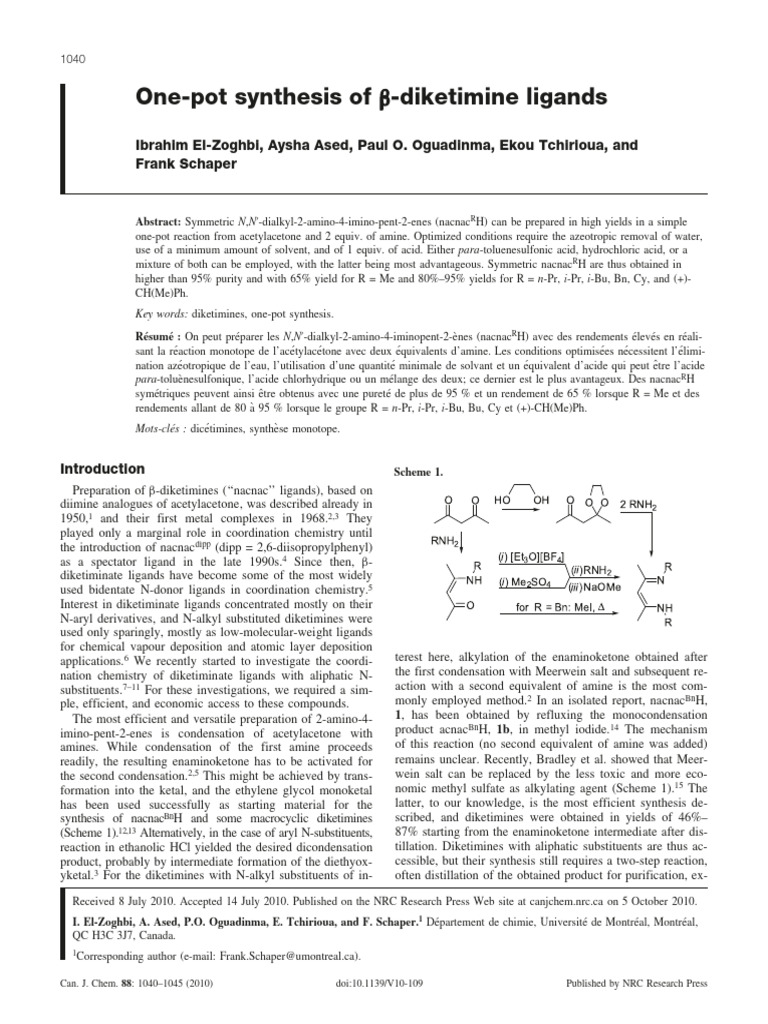 Can J Chem 88 1040 1045 (2010) PDF Amine Chemical Reactions