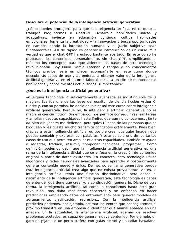 Fundamentos de la IA Generativa | PDF | Inteligencia artificial ...