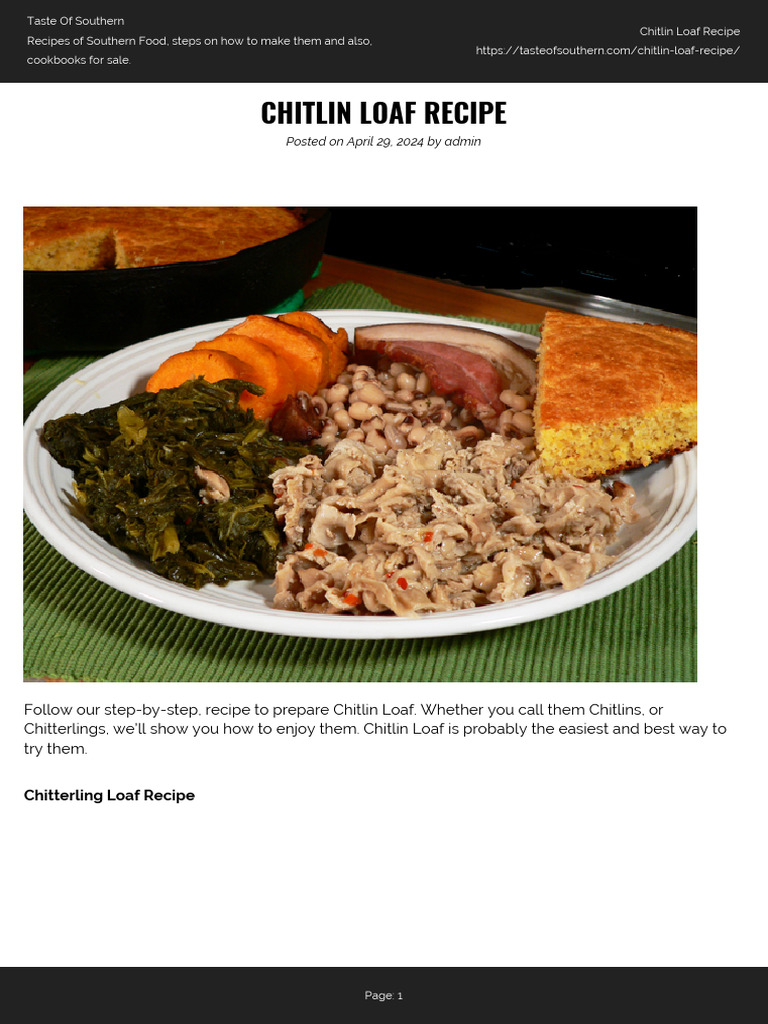 Chitlin Loaf Recipe and Cooking Tips | PDF | Foods | Cuisine