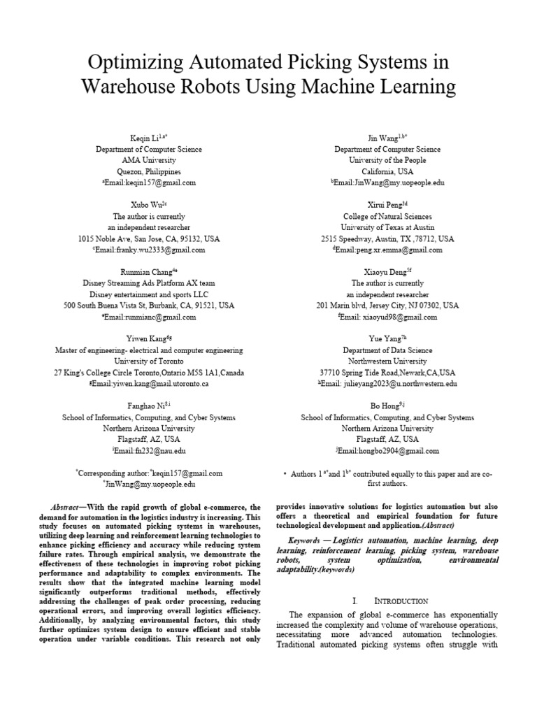 Optimizing Warehouse Robot Picking Systems | PDF | Machine Learning ...