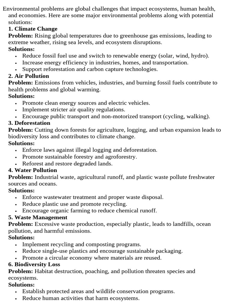 Major Global Environmental Issues & Solutions | PDF | Climate Change ...