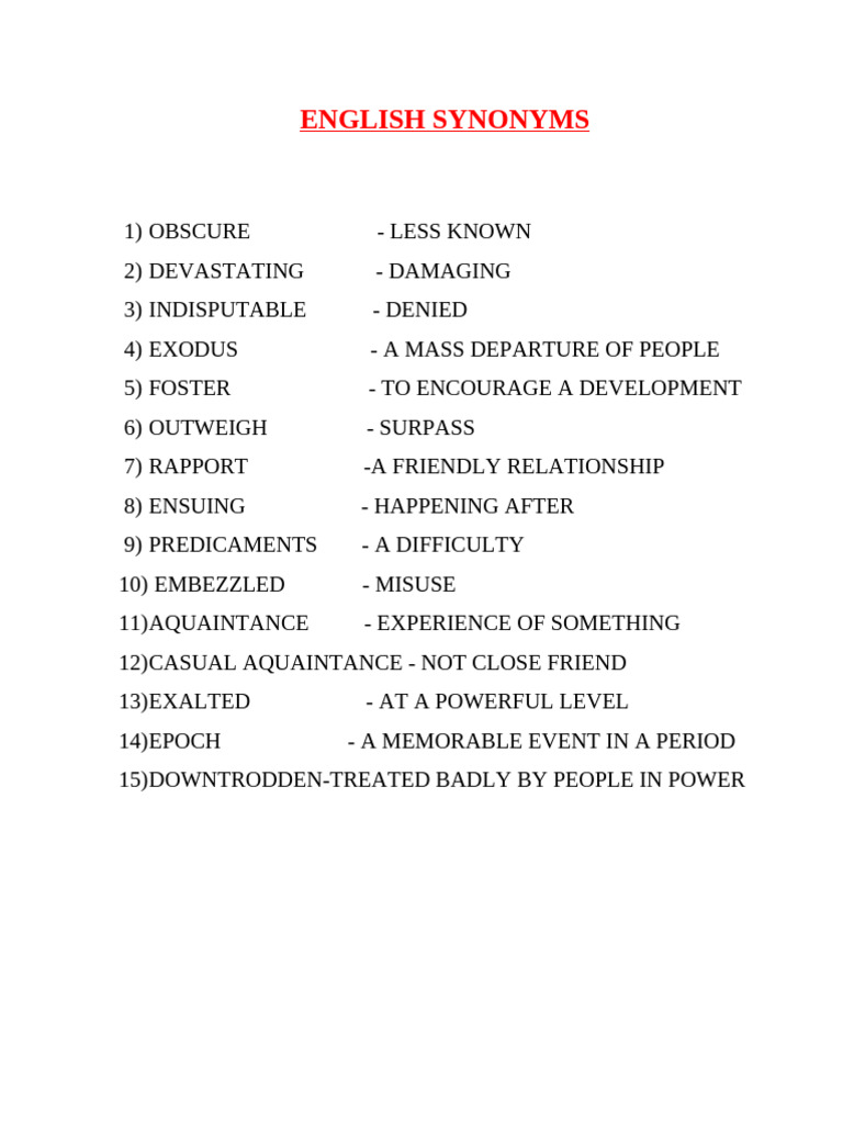 Key English Synonyms Explained | PDF