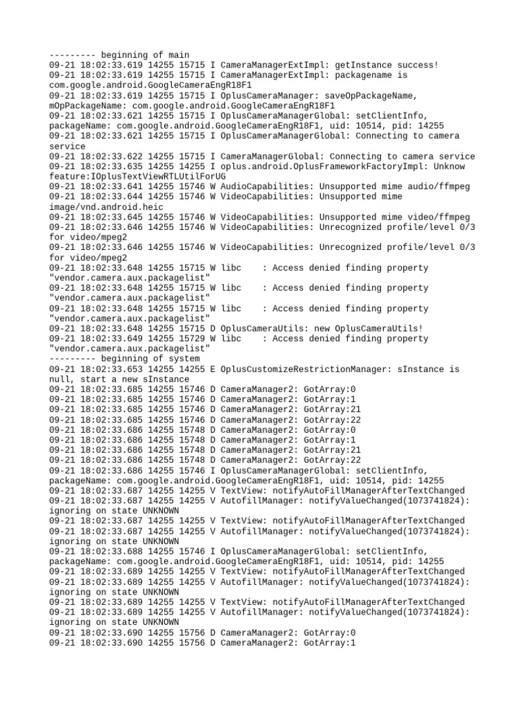 Camera Service Connection Logs | PDF | Computer Engineering | Software