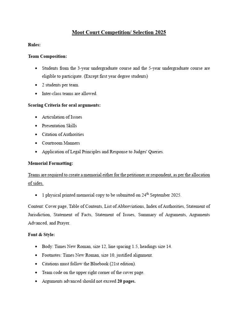 Moot Court Competition Rules 2025 | PDF