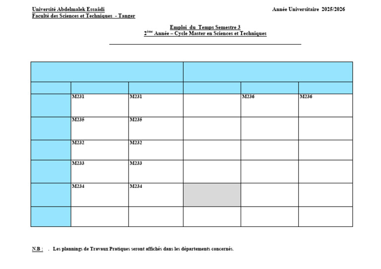 Emploi du Temps Master MMSD 2025/2026 | PDF