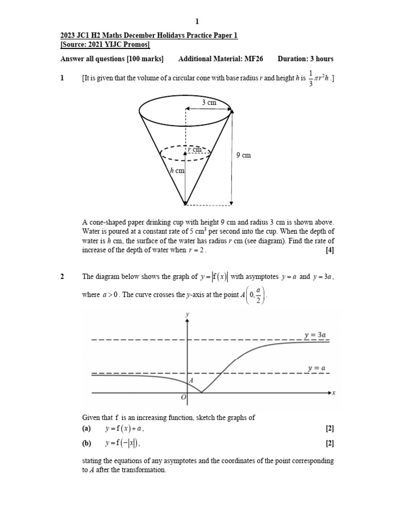 2023 H2 Math Dec Holidays Practice Papers 1 To 3 | PDF | Equations ...