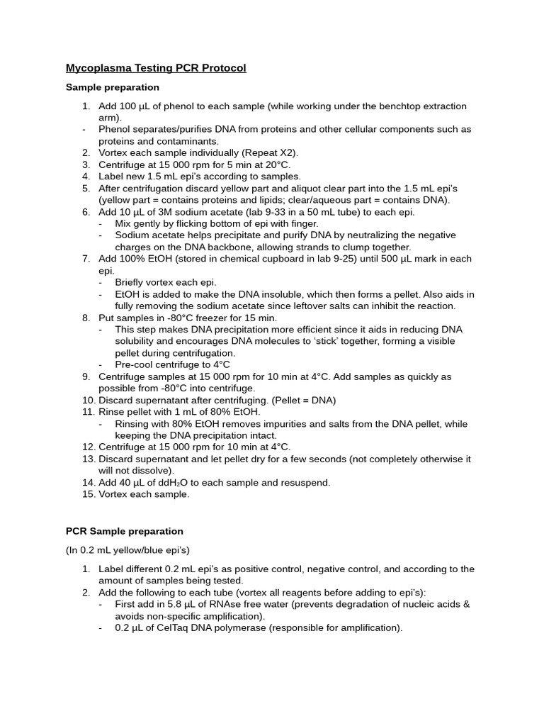 Mycoplasma PCR Testing Protocol | PDF | Agarose Gel Electrophoresis ...