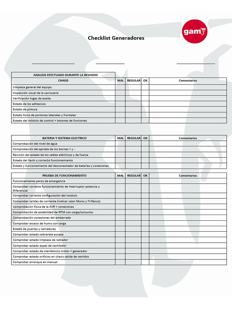 Checklist de Mantenimiento para Generadores | PDF | Generador eléctrico ...