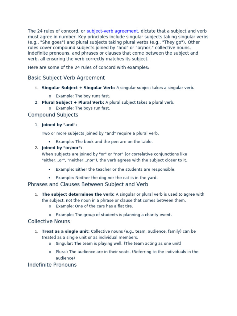 24 Rules of Subject-Verb Agreement | PDF | Grammatical Number | Subject ...