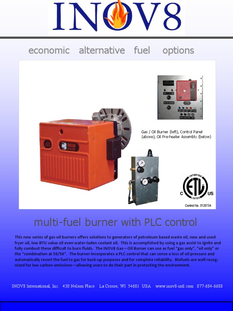 Dual fuel Waste Vegetable Oil Burner Brochure Water Heating Combustion