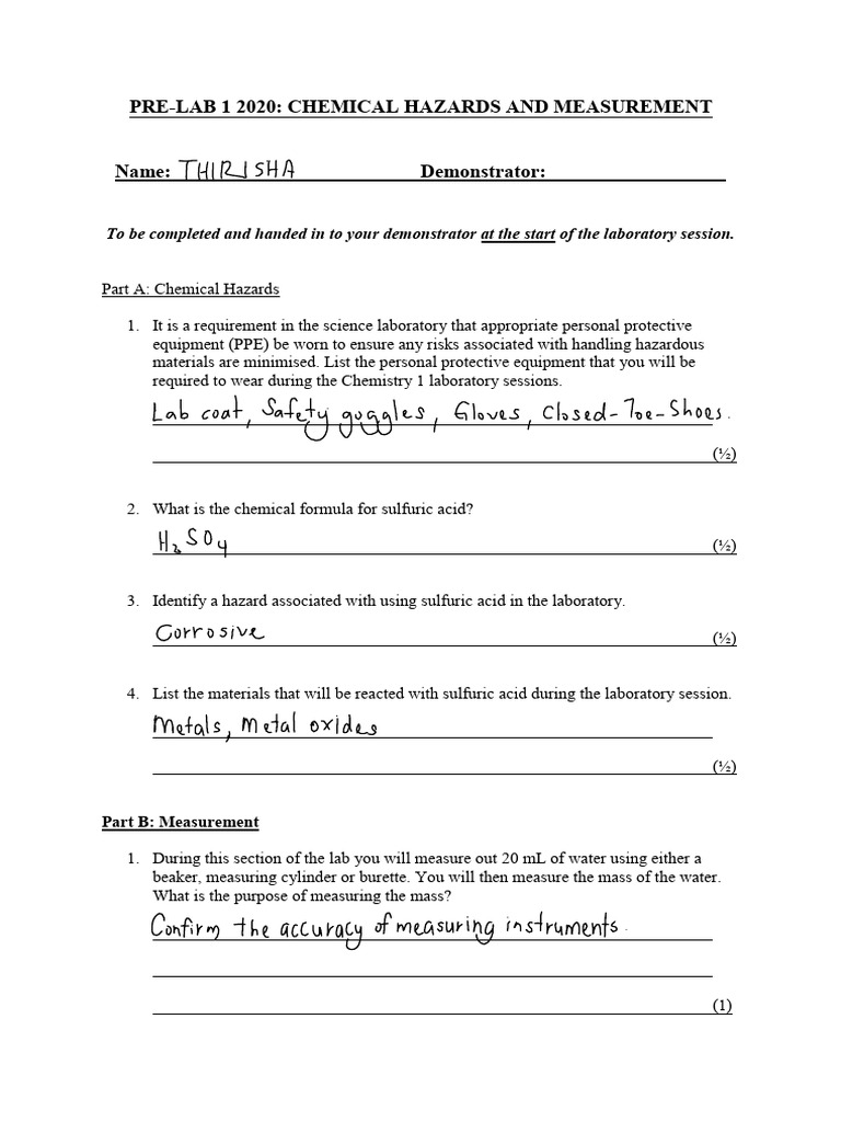 Chemical Hazards and Measurement Lab Guide | PDF