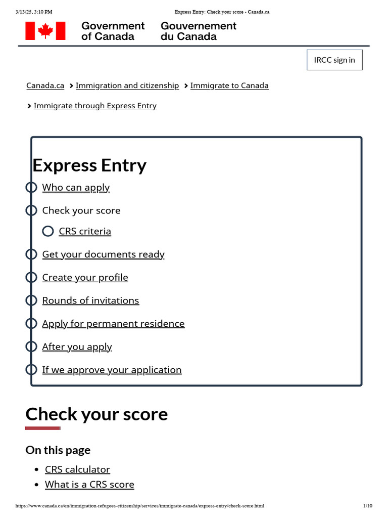 CRS Score Calculator for Express Entry | PDF | International English ...