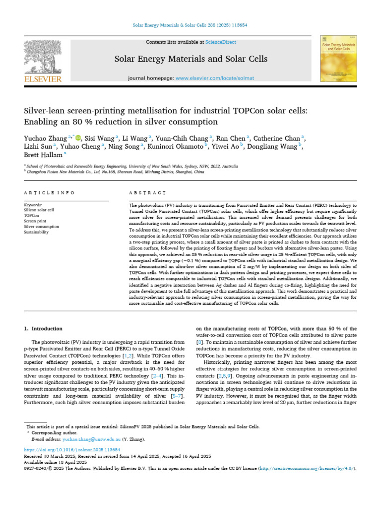 Silver-lean Metallisation for TOPCon Cells | PDF | Solar Cell ...
