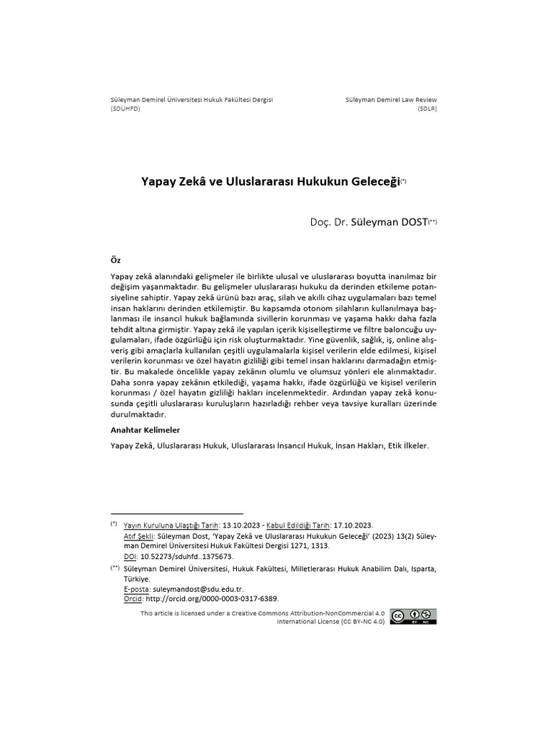 Teknoloji Ve Uluslararası Hukuk Alanında Yapay Zeka Etkileşimi | PDF ...