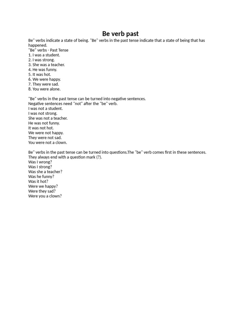 Be Verb Past | PDF