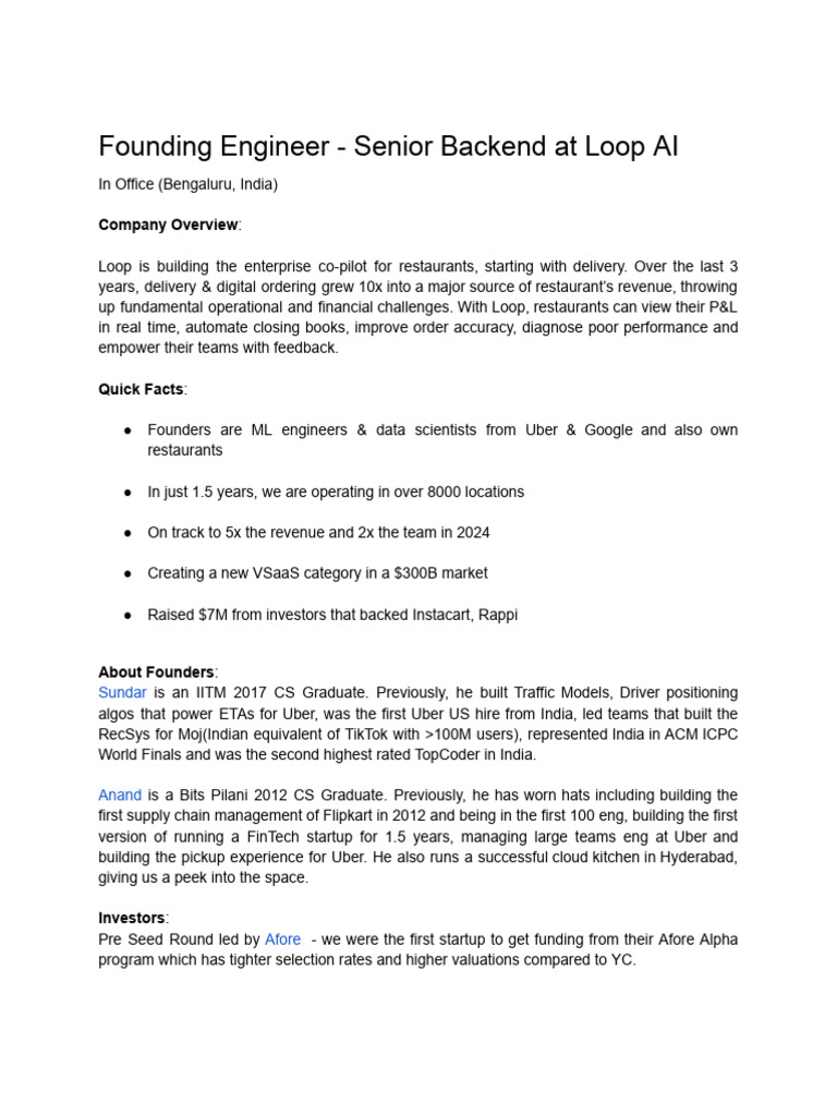 Senior Backend Founding Engineer | PDF | Startup Company | Small ...