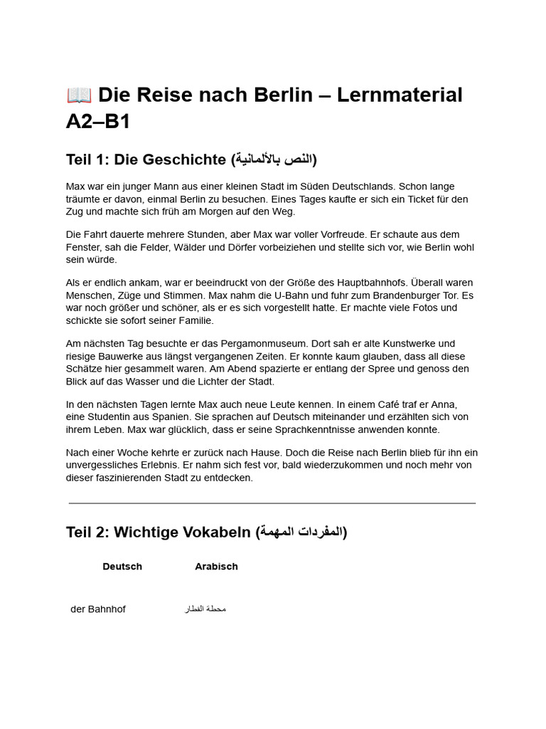 ? Die Reise Nach Berlin - Lernmaterial A2-B1 | PDF