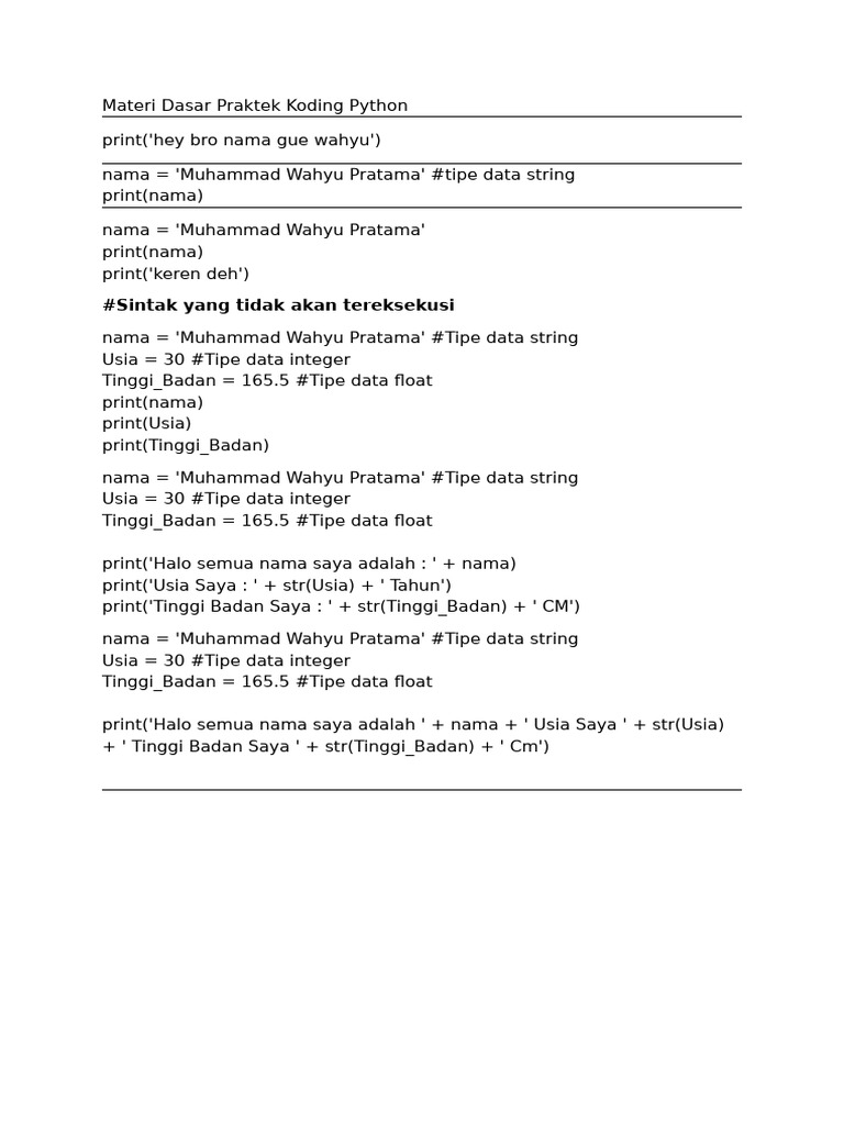 Dasar Koding Python: Variabel dan Tipe Data | PDF