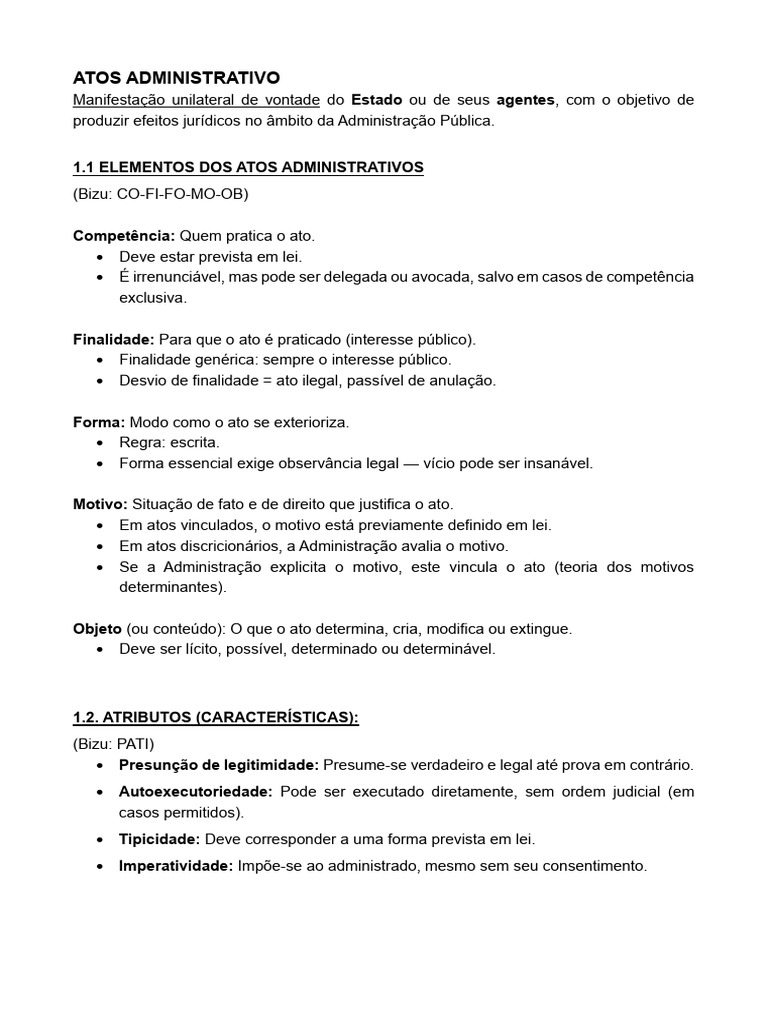 Elementos e Classificação dos Atos Administrativos | PDF | Justiça ...