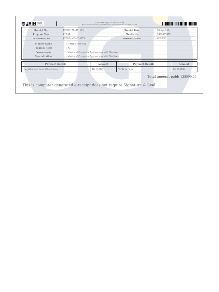 This Is Computer Generated E-Receipt Does Not Require Signature & Seal ...
