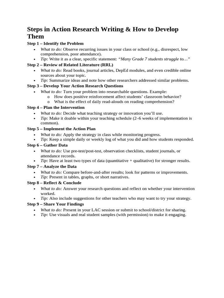 Action Research Writing Steps Guide | PDF