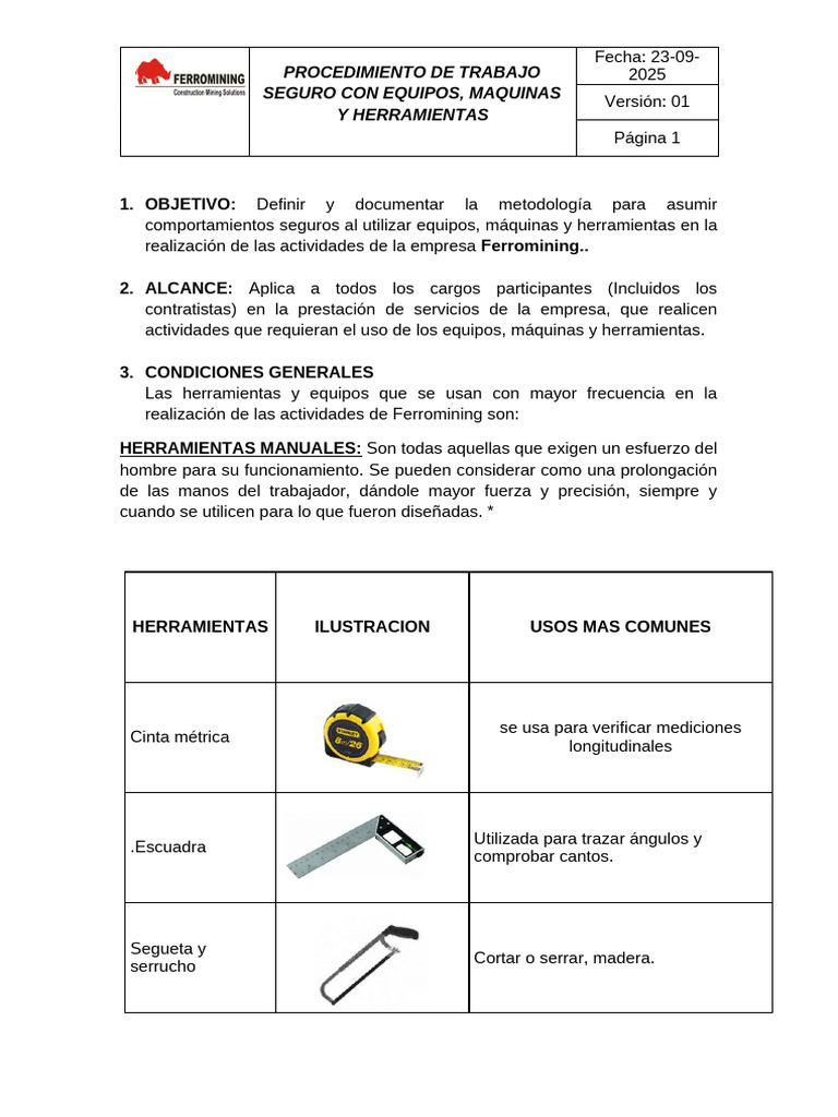 Seguridad en Uso de Herramientas y Equipos | PDF | Perforar | Herramientas