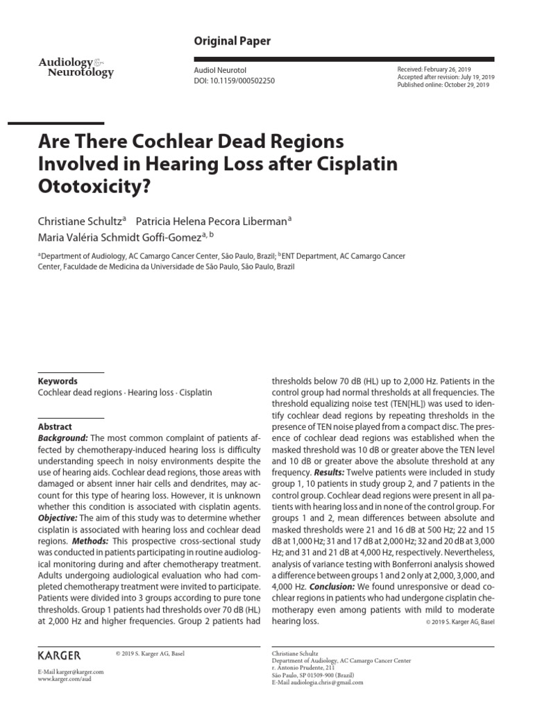 Are There Cochlear Dead Regions Involved in Hearing Loss After ...