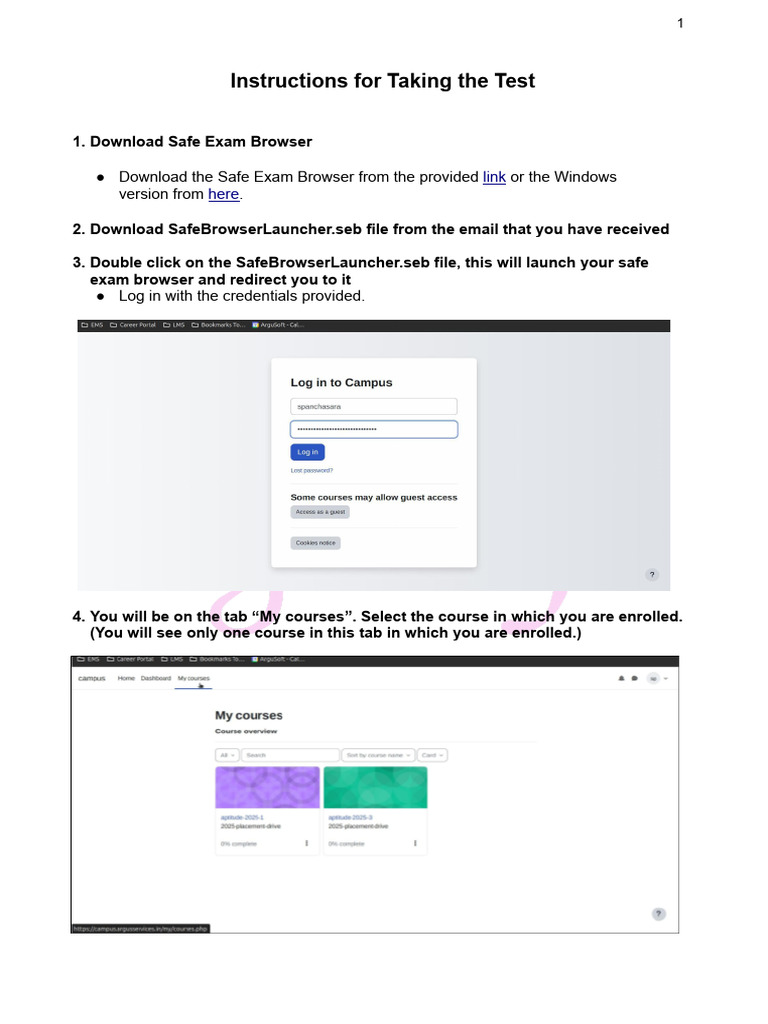 Safe Exam Browser Test Instructions | PDF