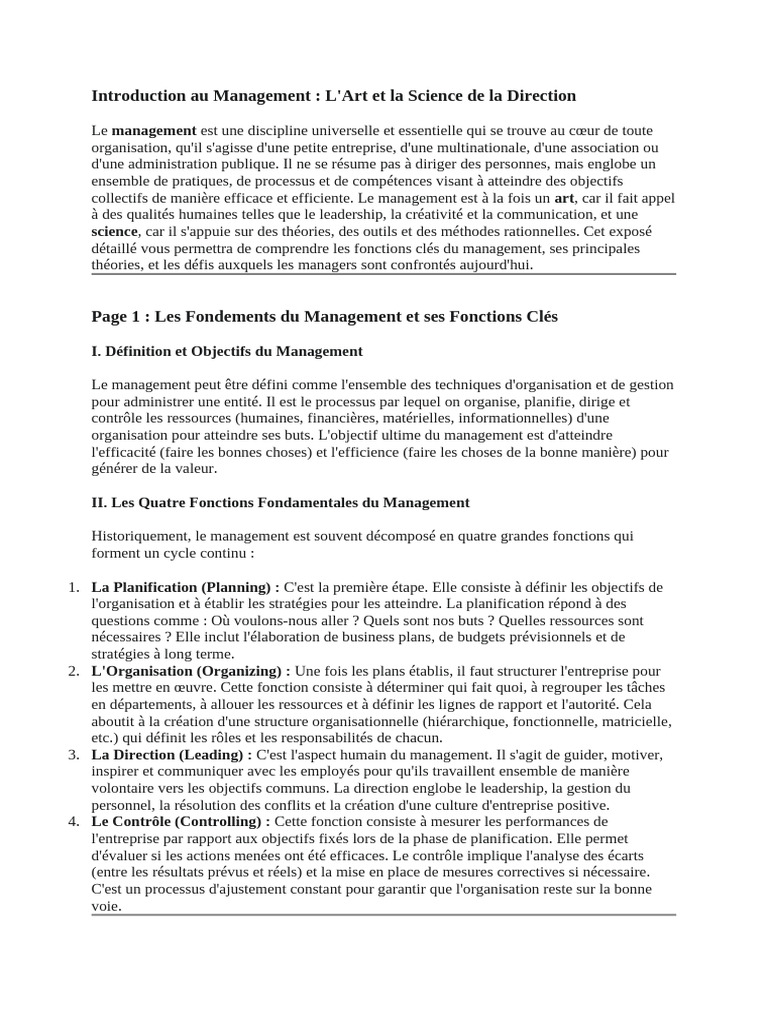 Introduction au Management Moderne | PDF | Business