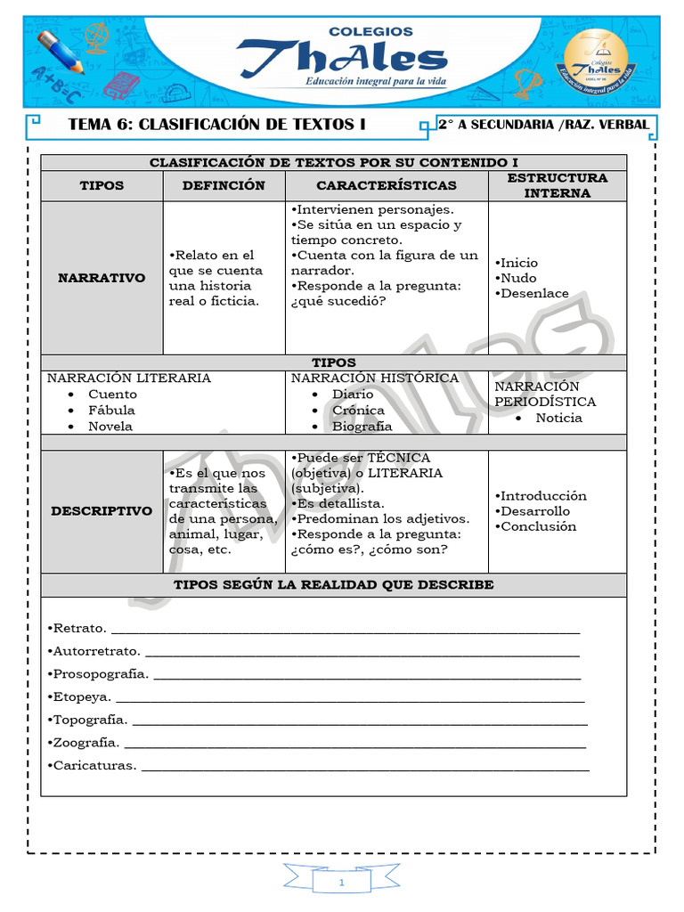 Tema 6 - Clasificación Del Texto I - 2do A Sec | PDF | Narración ...