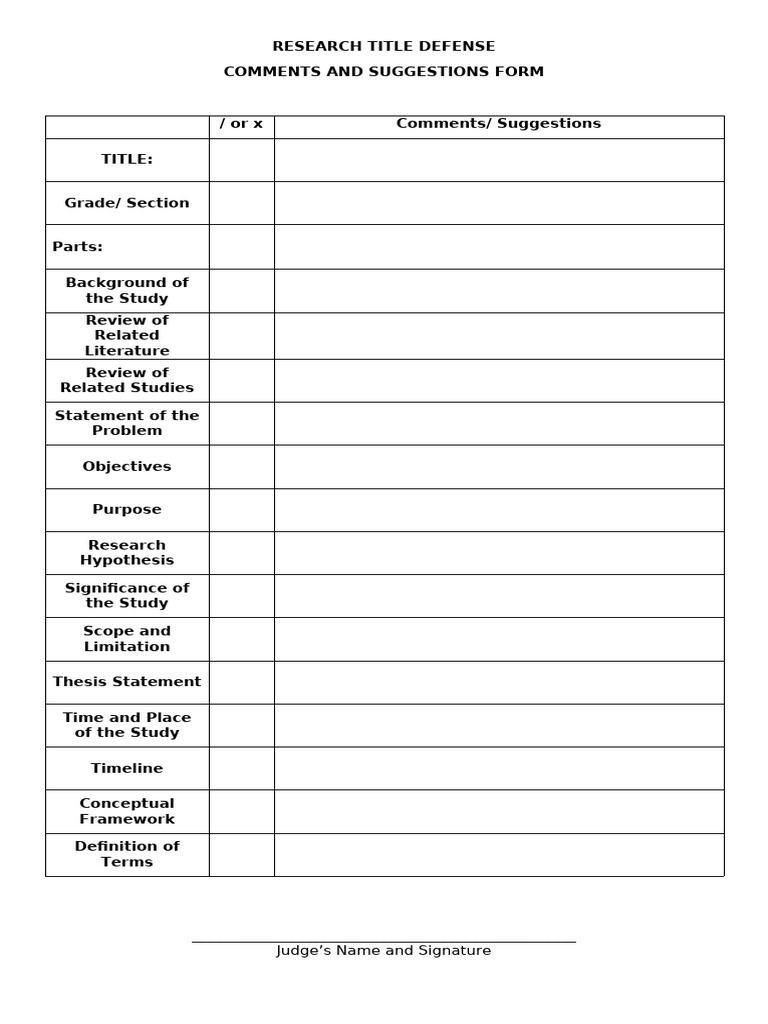 Research Title Defense Feedback Form | PDF