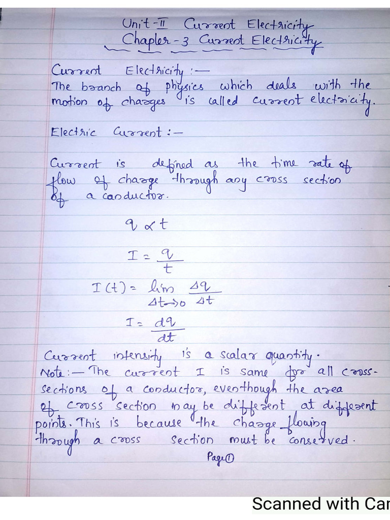 Notes Chapter-3 Current Electricity | PDF