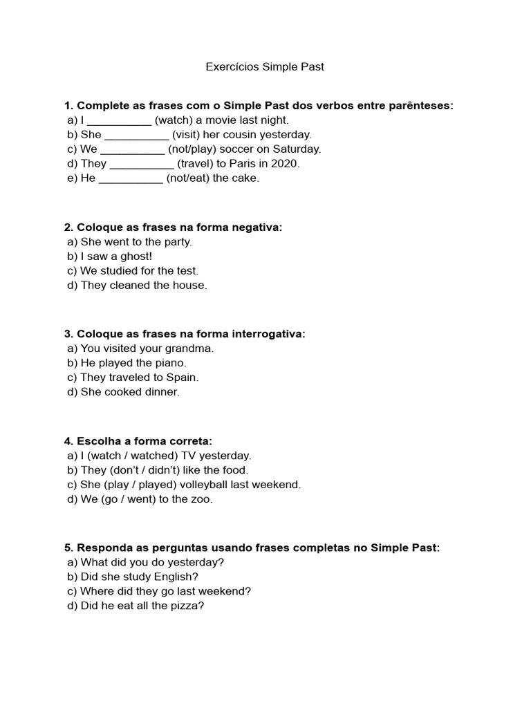 Exercícios Simple Past | PDF