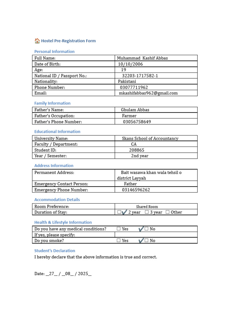 LDA Hostel Pre-Registration | PDF