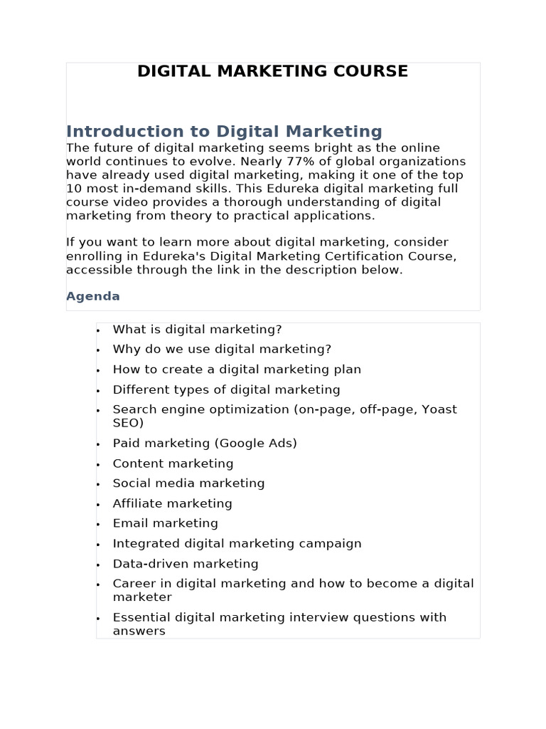 Comprehensive Digital Marketing Course PDF Digital Marketing 1
