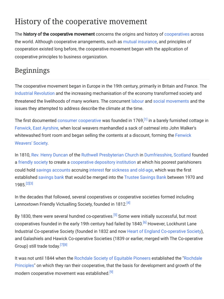 History of the Cooperative Movement | PDF | Cooperative | Cooperative ...