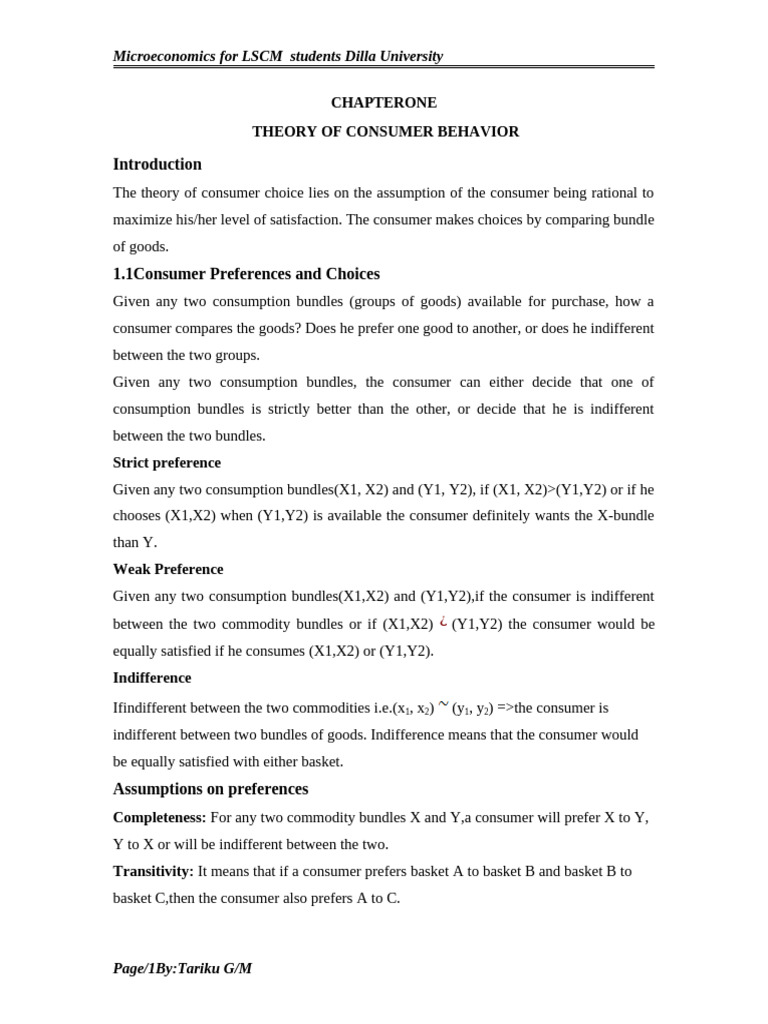 Consumer Behavior Theory in Microeconomics | PDF | Utility | Microeconomics