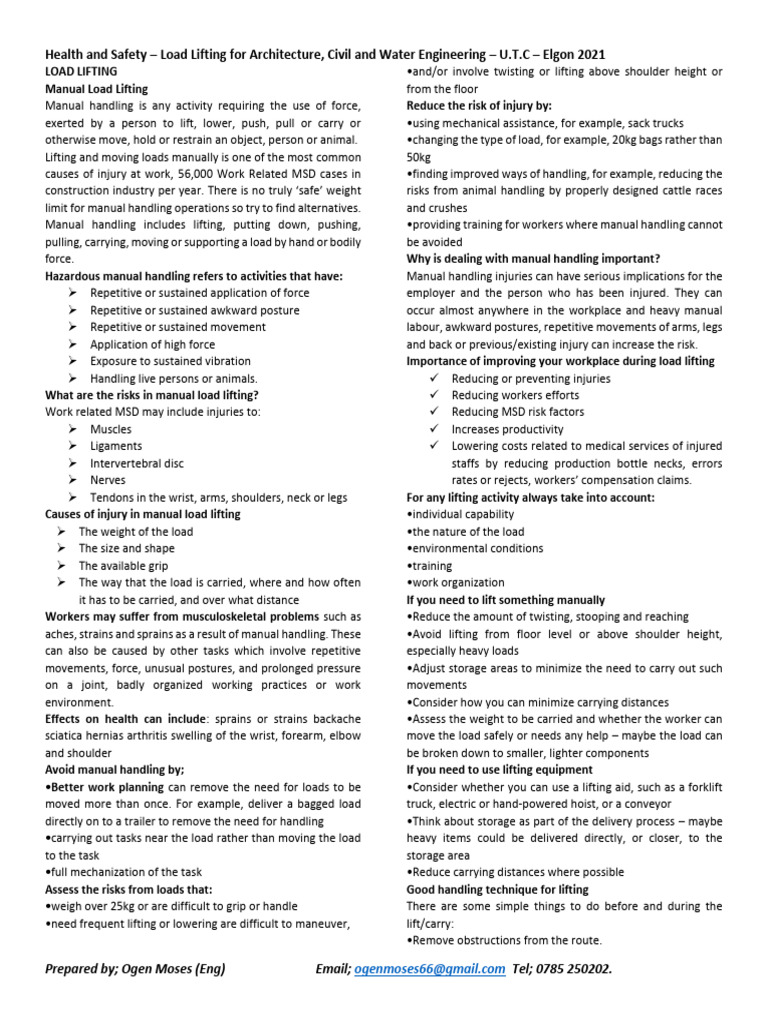 Manual Load Lifting Safety Guide | PDF | Chair | Musculoskeletal System