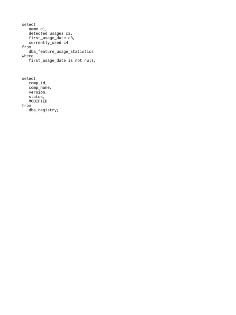 Database Feature Usage Statistics Query | PDF