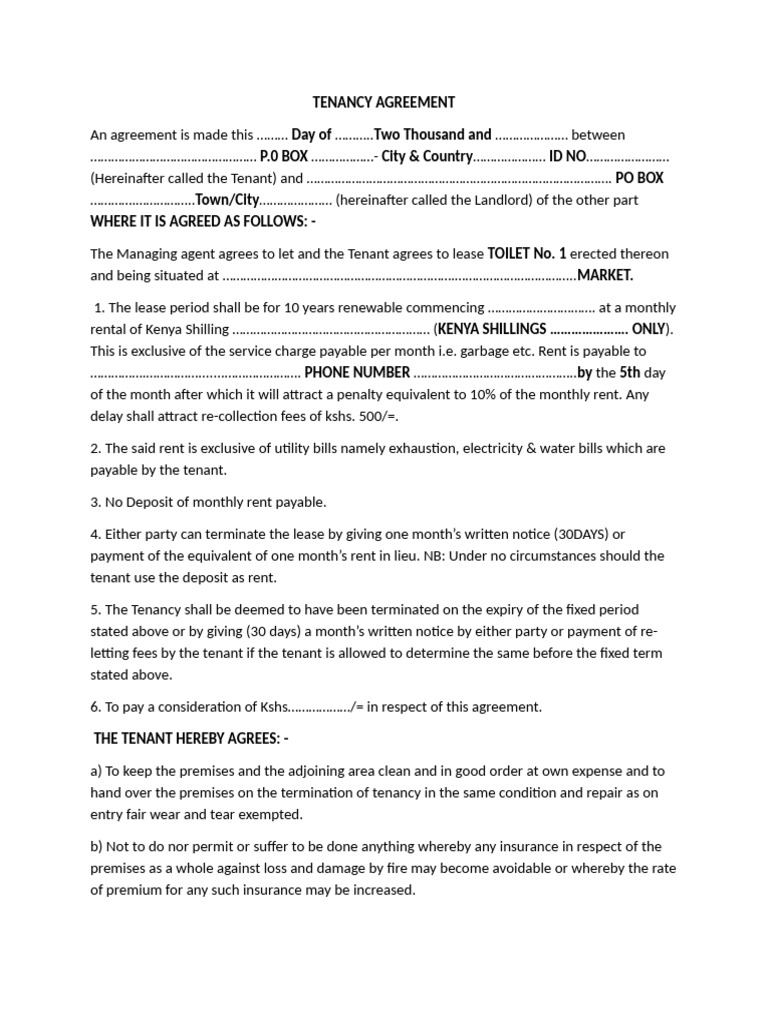 TENANCY AGREEMENT Toilet | PDF | Leasehold Estate | Lease