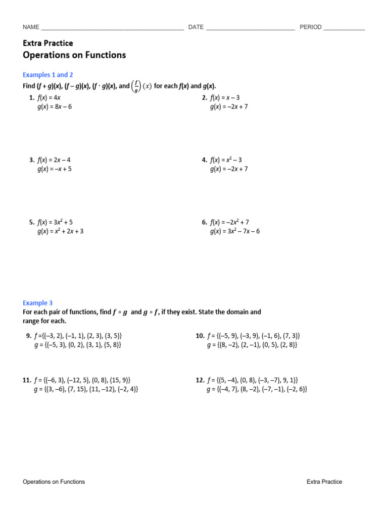 Operations on Functions: Extra Practice | PDF