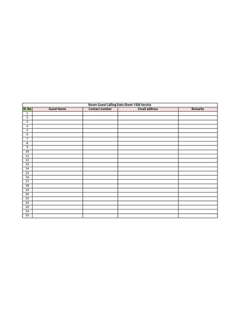 Room Guest Calling Data Sheet | PDF