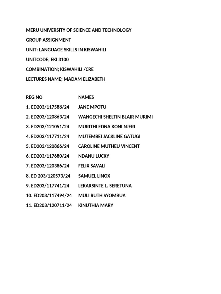 MERU UNIVERSITY OF SCIENCE AND TECHNOLOGY Group e | PDF